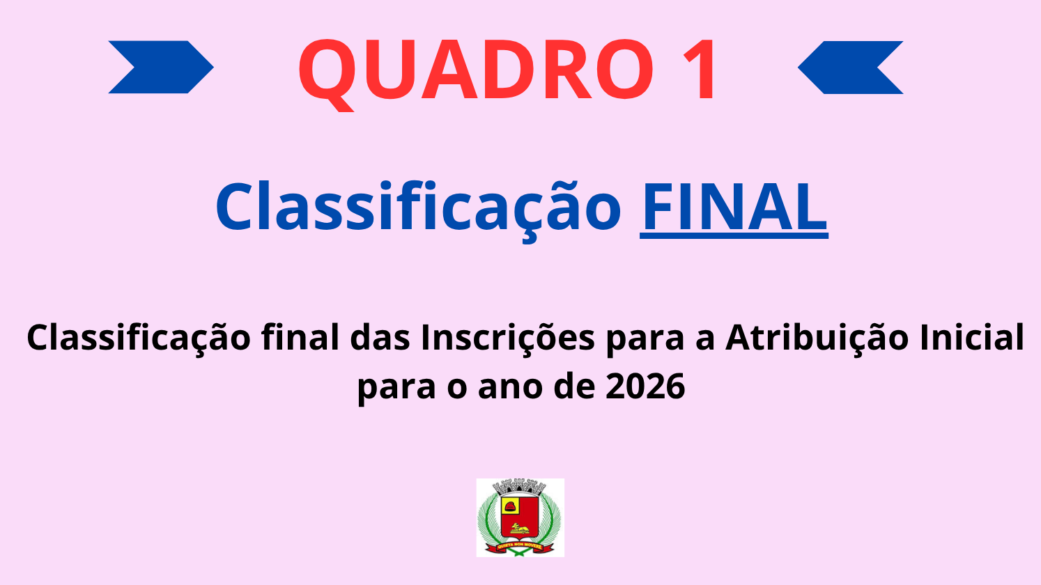Imagem notícia Classificação FINAL para Atribuição QUADRO 1 - 2026